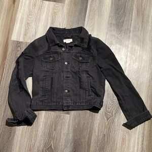 Women’s Distressed Black Denim Jacket Large L